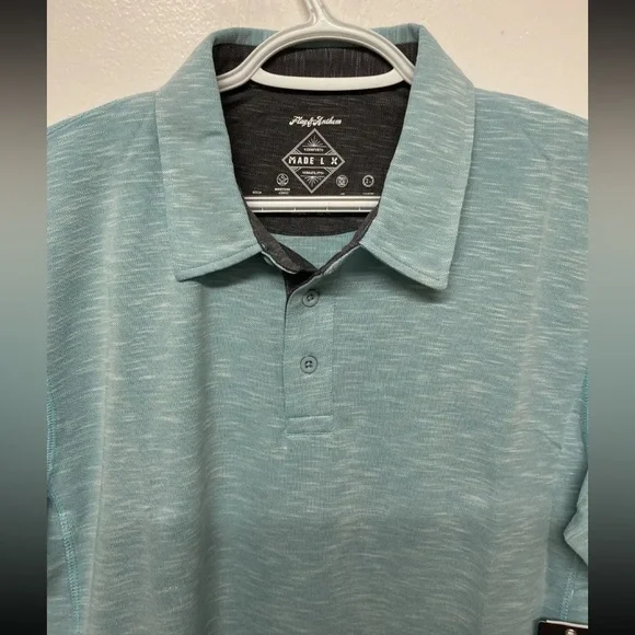 Flag & Anthem Polo Shirt Golf Aqua Teal Medium Short Sleeves Casual Stretch NWT - Picture 6 of 9